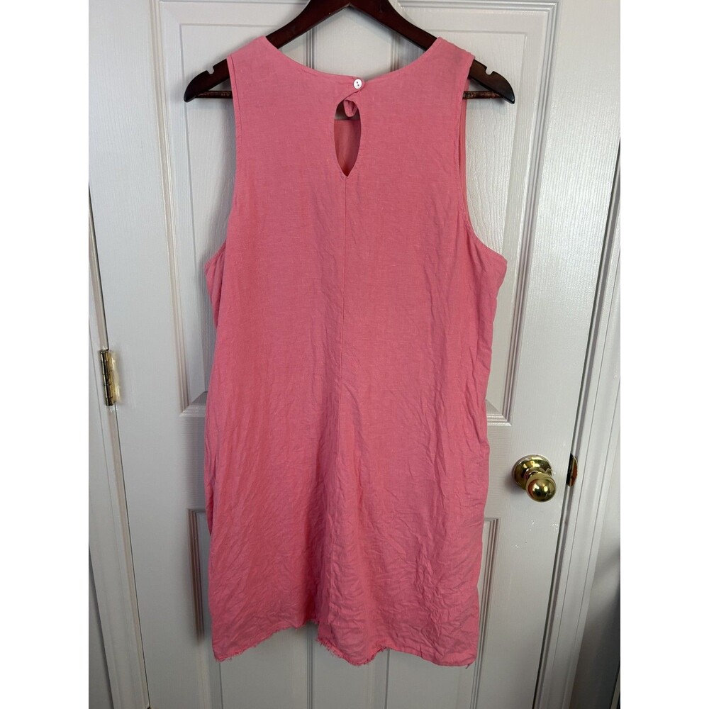 Tommy Bahama 100% Linen Sleeveless Frayed Pink Beachy Dress Knee Length XL 204 - Picture 3 of 6